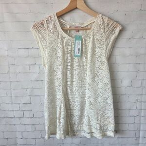 Pixley Carlie Mixed Lace Top Size S Ivory Stretch Romantic Festival Layering NEW